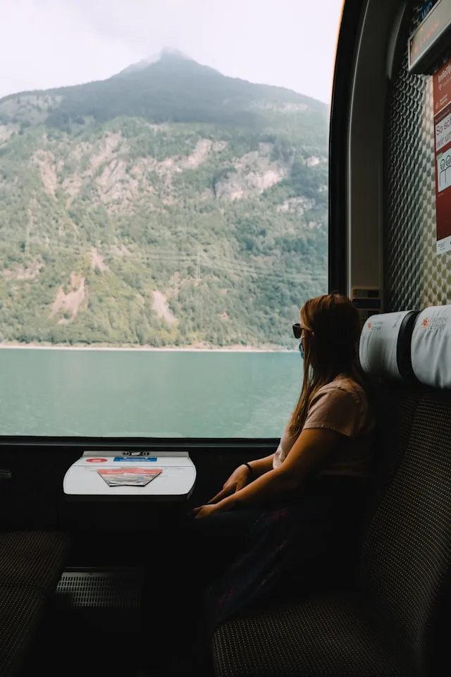 Alpine mountain view from a train window